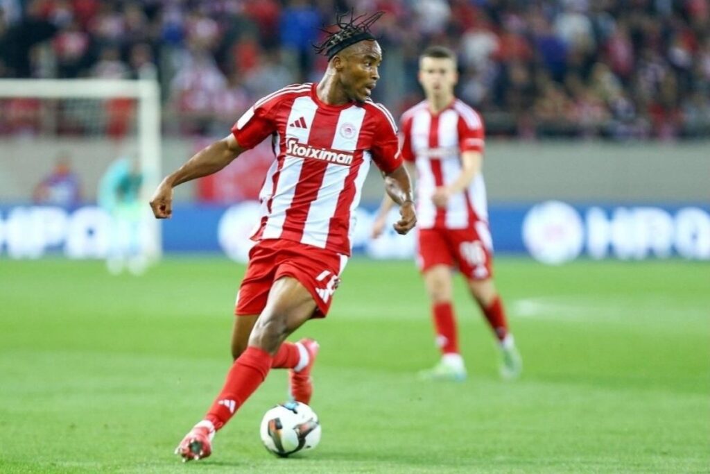 Bruno Onyemaechi in action for Olympiacos.