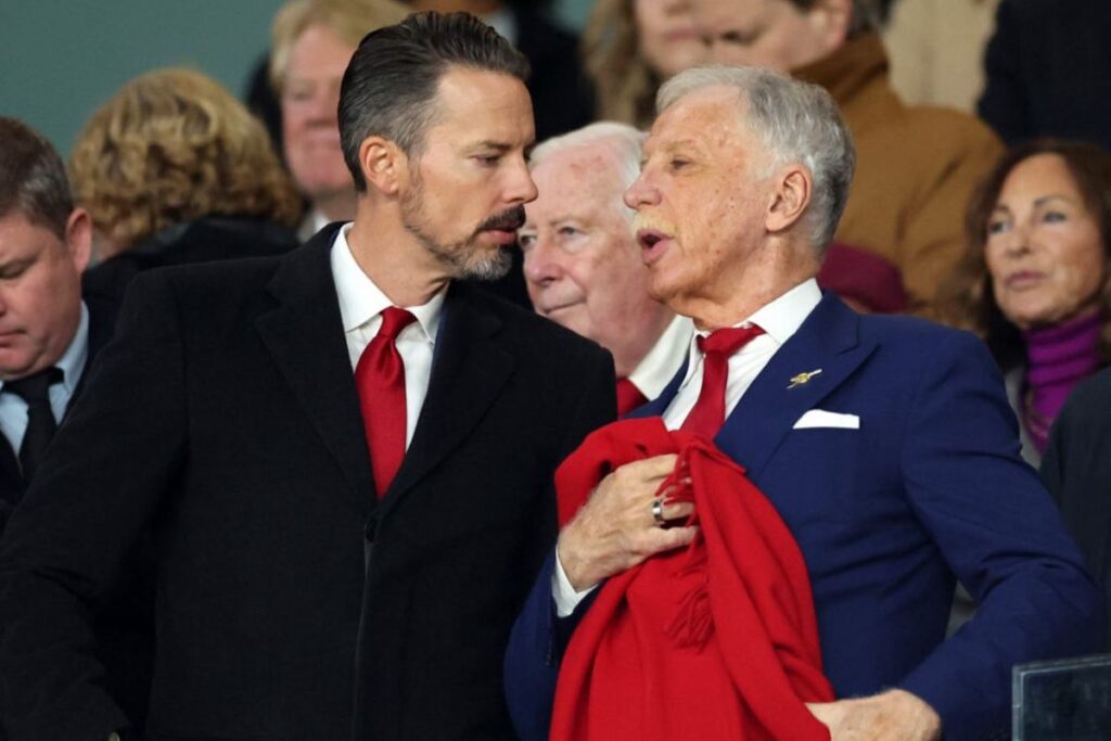 (L-R): Arsenal's Vice Chairman Josh Kroenke with his Dad and Chairman Stan Kroenke.