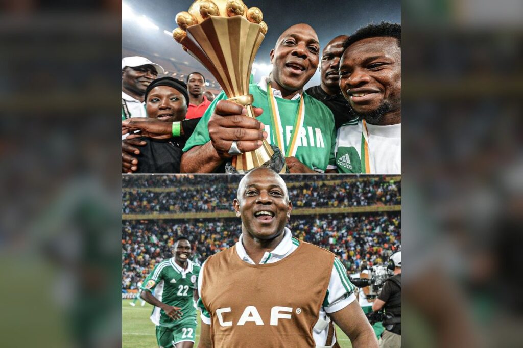 Stephen Keshi celebrating Nigeria's 2013 AFCON win at the finals.